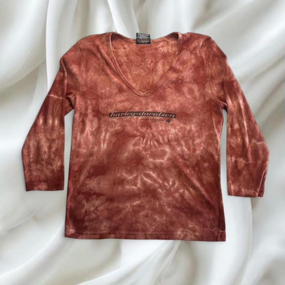 Y2K vintage Harley Davidson orange graphic 3/4 length sleeve top‎ grunge skater